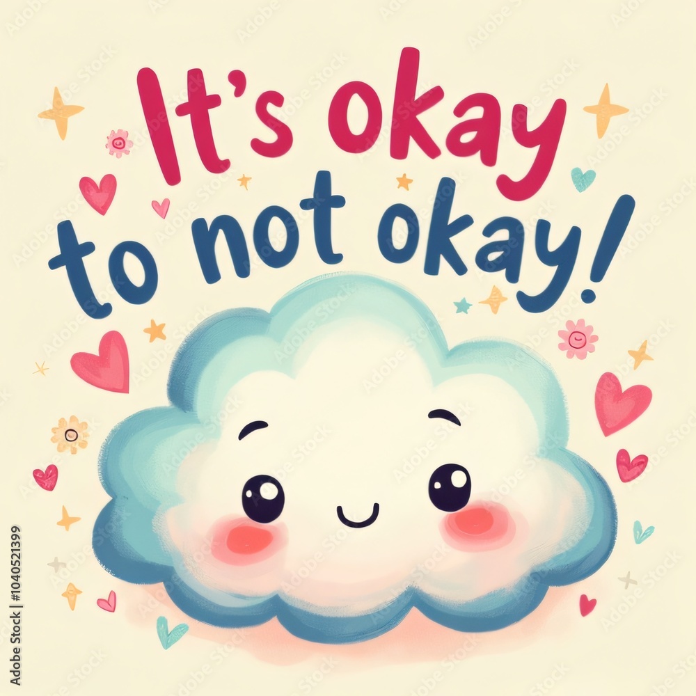 Obraz premium Kawaii Cloud It's Okay to Not Be Okay Mental Health Day Design
