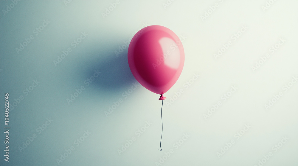 Single Pink Balloon Against White Background Party Decoration Celebration Minimalist Single Pink Balloon Against White Background Party Decoration Celebration Minimalist