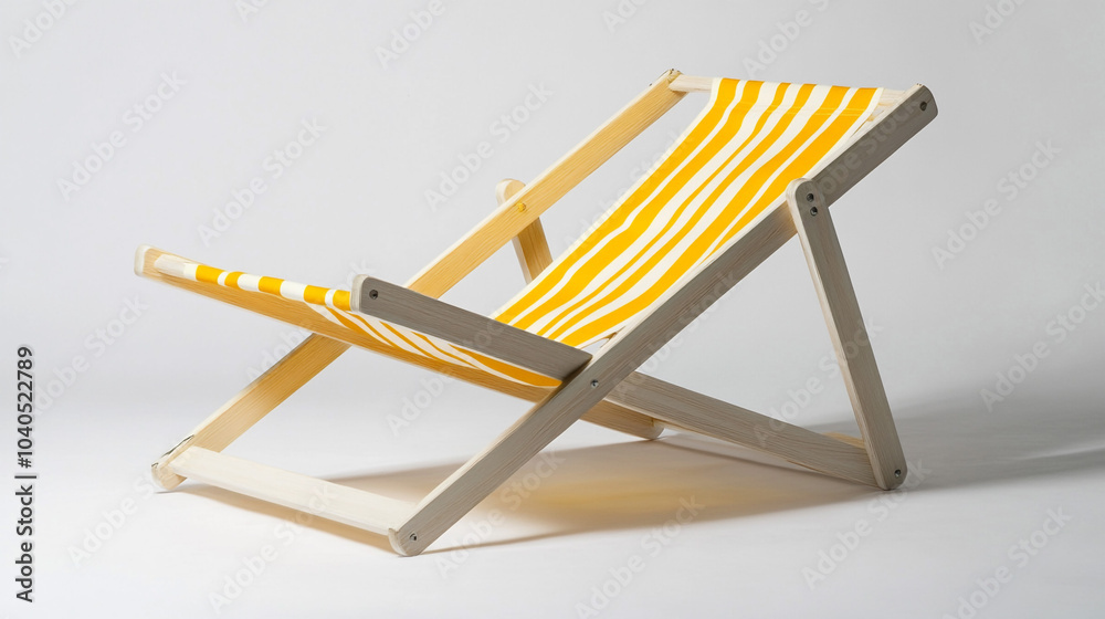 Yellow Striped Folding Beach Chair Relaxing Summer Sun Lounger Yellow Striped Folding Beach Chair Relaxing Summer Sun Lounger