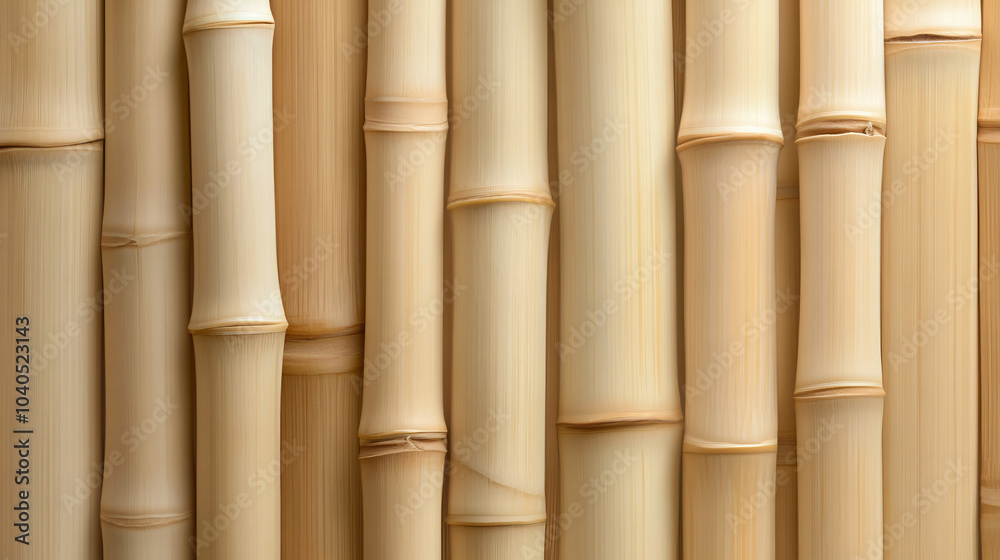 Fototapeta premium Polished bamboo wood background with smooth cream color, showcasing natural beauty and texture of bamboo. This evokes sense of tranquility and warmth