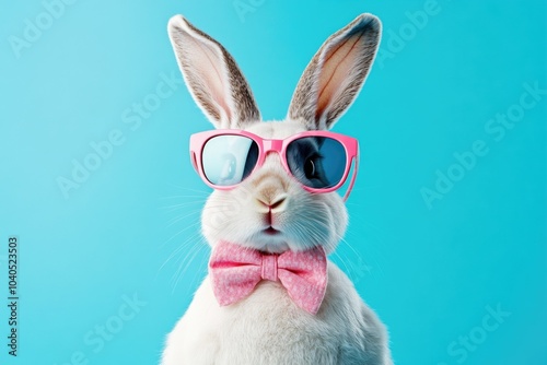 White Rabbit with Pink Glasses and Bow Tie