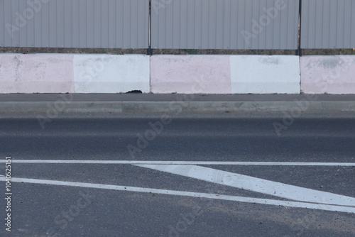 Wallpaper Mural view of the empty road scene, highway in the city, trees and bushes, curb stone and white road markings, minimalism in the city. Torontodigital.ca