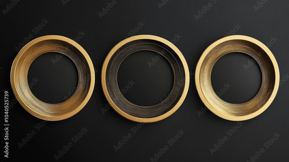 Modern cover design set featuring a gold round ring (golden circle pattern) on a black background, creating a luxurious and premium backdrop; ideal as a formal, simple vector template for business bro Modern cover design set featuring a gold round ring (golden circle pattern) on a black background, creating a luxurious and premium backdrop; ideal as a formal, simple vector template for business bro