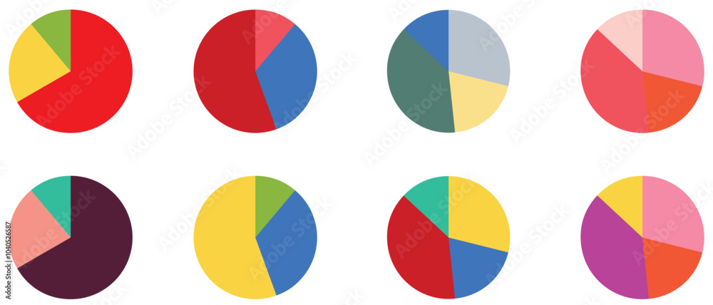 Pie chart infographic set. Circle diagram collection with sections or parts. Segmented circle icons for infographic, data analysis, web design, ui or presentation. Pie chart infographic set. Circle diagram collection with sections or parts. Segmented circle icons for infographic, data analysis, web design, ui or presentation.