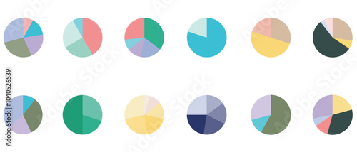 Pie chart infographic set. Circle diagram collection with sections or parts. Segmented circle icons for infographic, data analysis, web design, ui or presentation. Vector illustration.