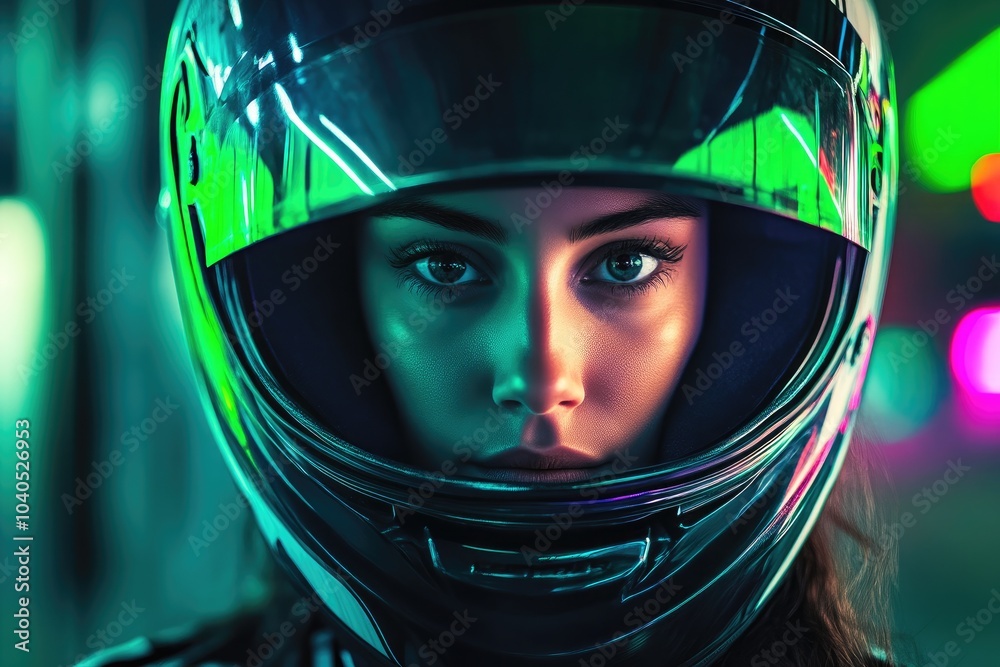 Stylish Female Racer with Illuminated Background Stylish Female Racer with Illuminated Background