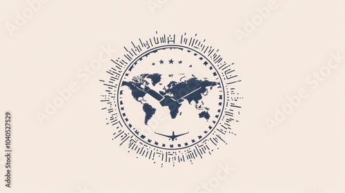 Wallpaper Mural A passport stamp silhouette overlays a subtle world map, reflecting the excitement of international travel and exploration. Generative AI Torontodigital.ca