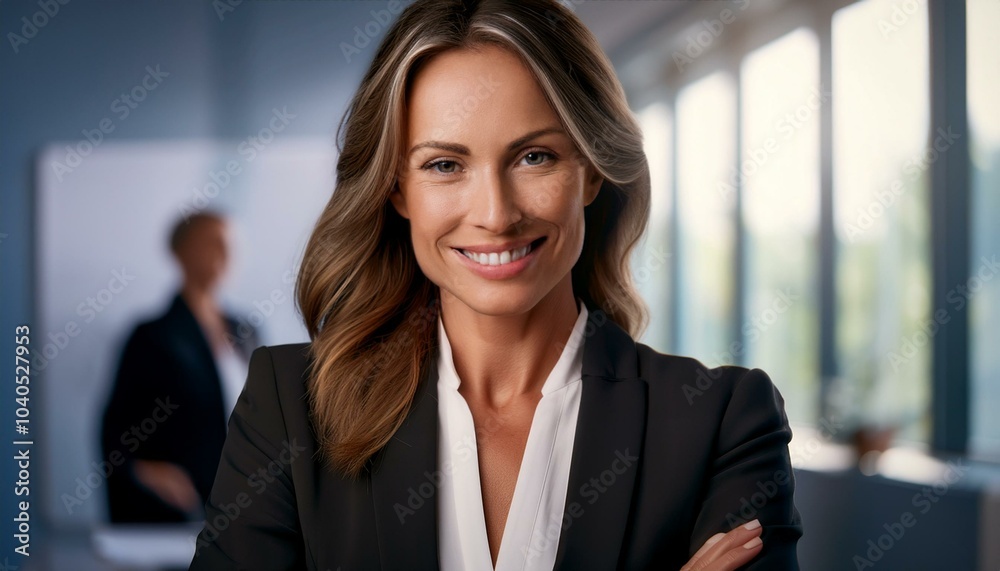 Portrait of a businesswoman in her office, smiling, looking confident Portrait of a businesswoman in her office, smiling, looking confident