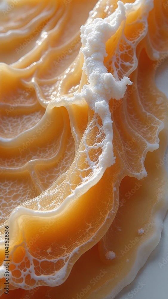 Background of liquid caramel syrup. A swirl of caramel. Texture close up, top view Background of liquid caramel syrup. A swirl of caramel. Texture close up, top view