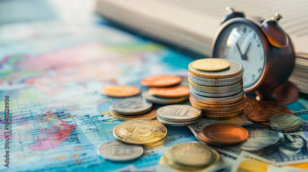 Saving money with coins, focusing on banking investment and financial education; planning for student loans to study abroad for a college or university degree, and building a future education fund for