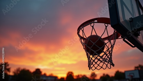 Basketball Through the Hoop, dynamic sports photo, representing victory and triumph