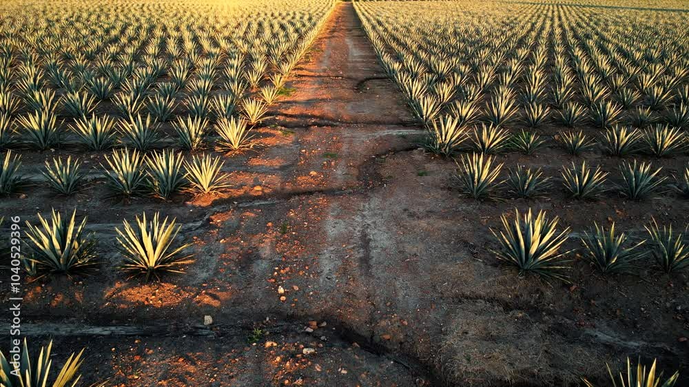 Camino de cosecha de agave vista de campo de plantación de agave tequilana weber en jalisco méxico plantación y cultivo del agave para la industria del tequila