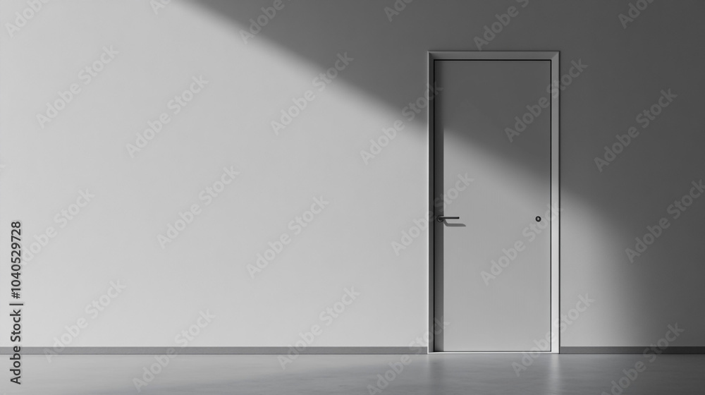 Minimalist White Door with Sunlight Shadow in Modern Interior Minimalist White Door with Sunlight Shadow in Modern Interior
