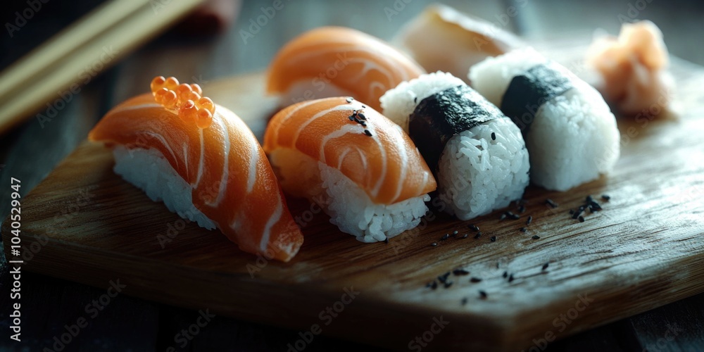 Sushi on Wooden Cutting Board