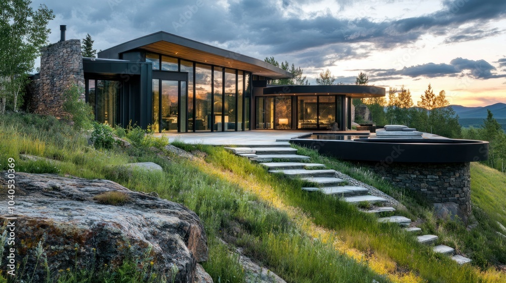 Modern Mountain Home with Stone Exterior and Outdoor Pool Modern Mountain Home with Stone Exterior and Outdoor Pool