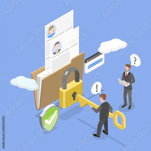 3D Isometric Flat Vector Illustration of Personal Data Protection, Secure Service