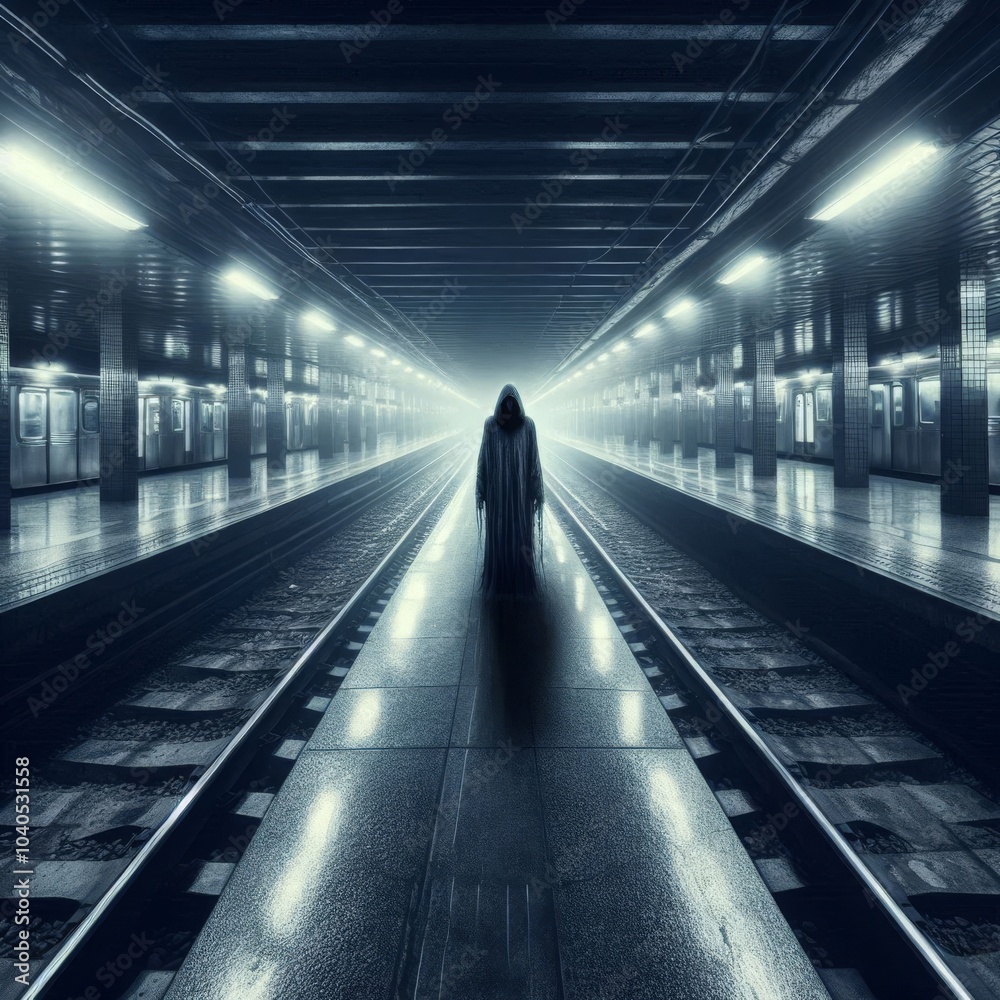 Mysterious Figure Standing in a Lonely Subway