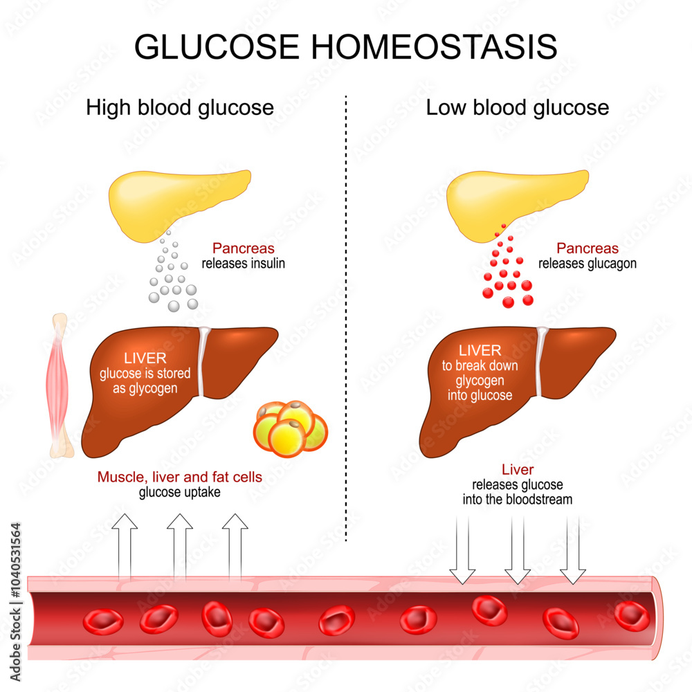 Poster Glucose Homeostasis. Blood glucose regulation. Insulin secretion ...