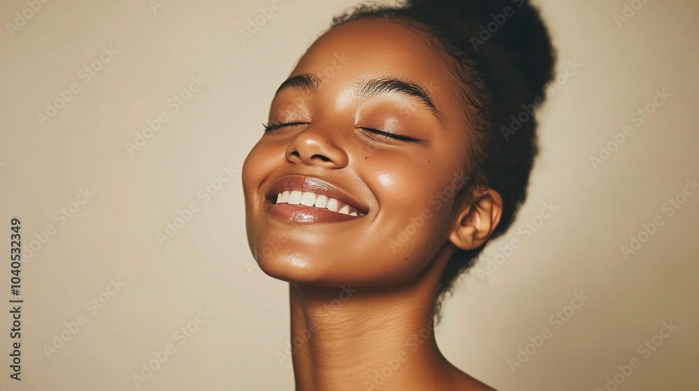 Radiant Woman Smiling with Clear Skin in Studio Radiant Woman Smiling with Clear Skin in Studio