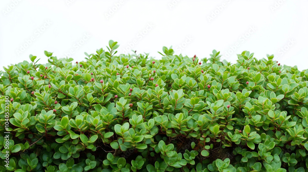 Obraz premium Lush Green Foliage Texture With Small Red Buds Isolated On White Background