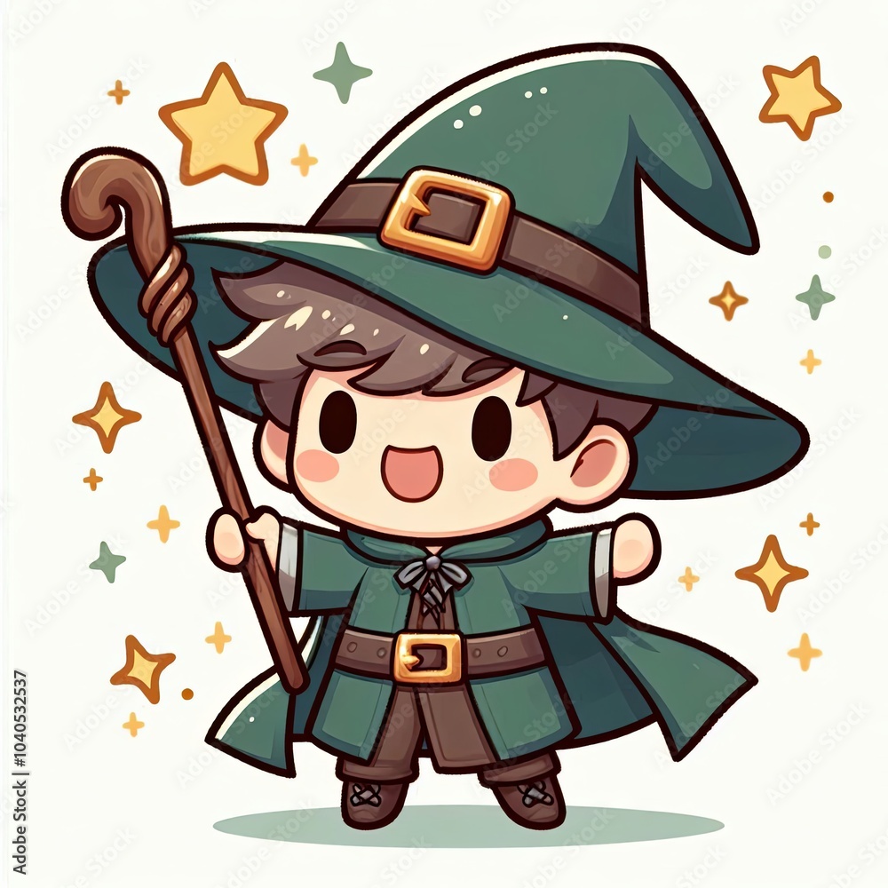 Adorable Chibi Wizard Casting Magic Spells Adorable Chibi Wizard Casting Magic Spells