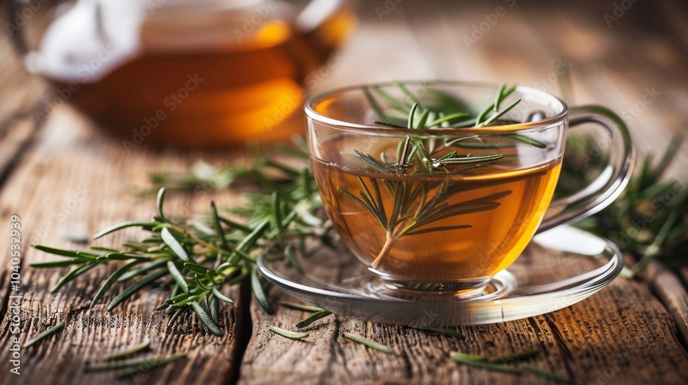 Herbal rosemary tea in a glass cup Herbal rosemary tea in a glass cup