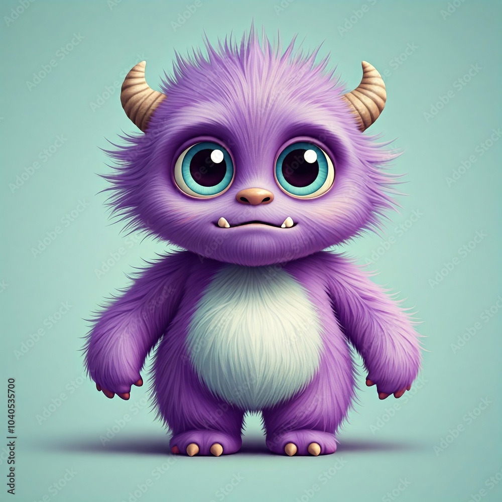 Obraz premium Fluffy Purple Monster Cartoon