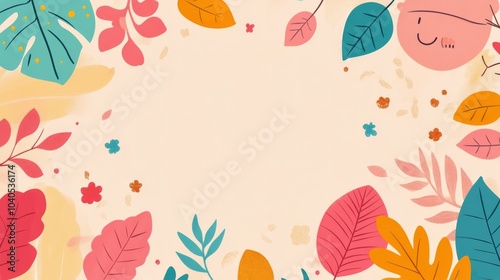 Colorful leaves and floral elements create a vibrant border for creative designs