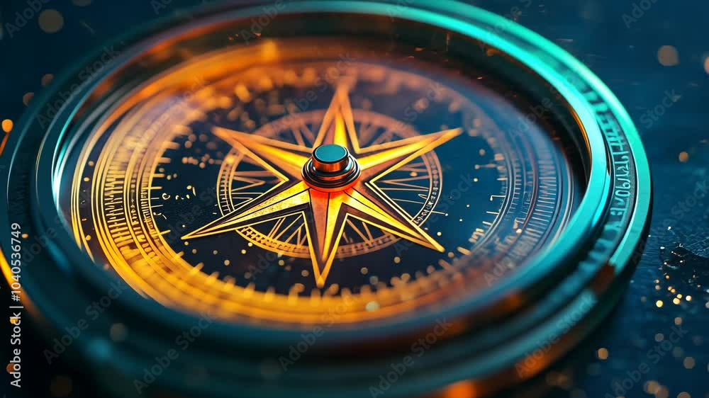 A close-up of a compass needle pointing north with a warm glow A close-up of a compass needle pointing north with a warm glow