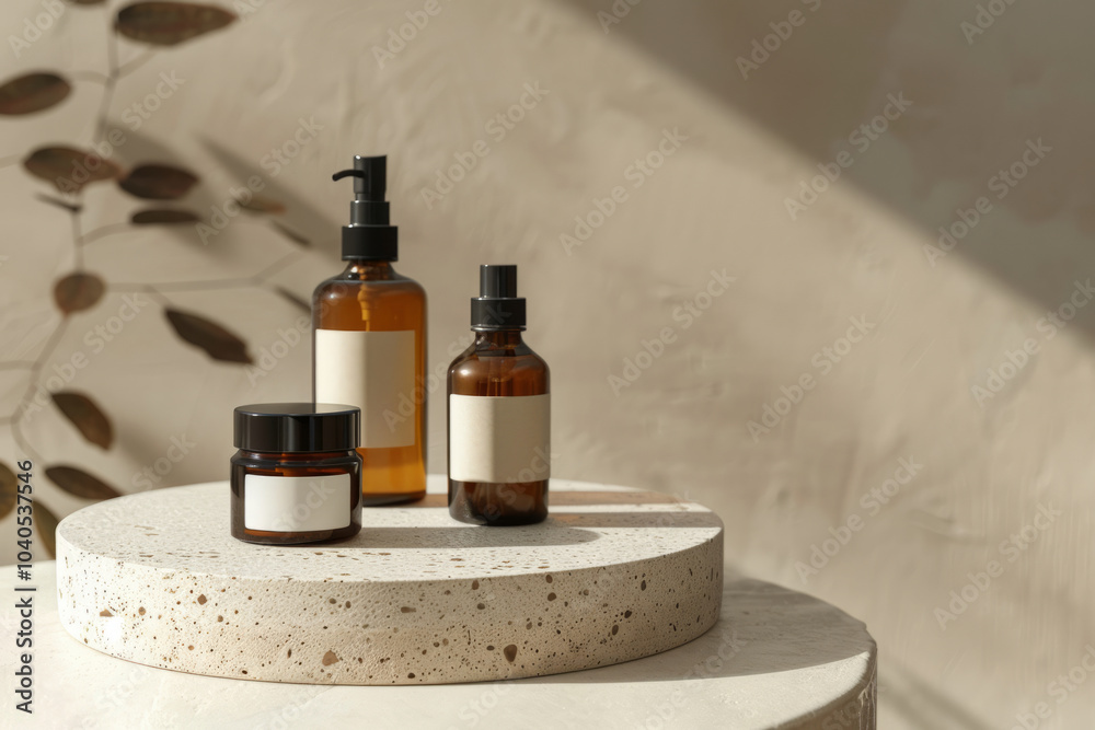 A mock up template of a luxury natural cosmetic bottle A mock up template of a luxury natural cosmetic bottle