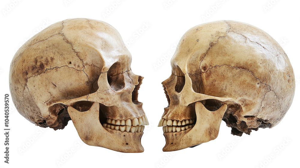 Realistic Human Skulls Collection Displayed on a White Background Generative AI Realistic Human Skulls Collection Displayed on a White Background Generative AI