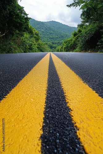Scenic view of a winding road with sunset lighting in the mountains during la...