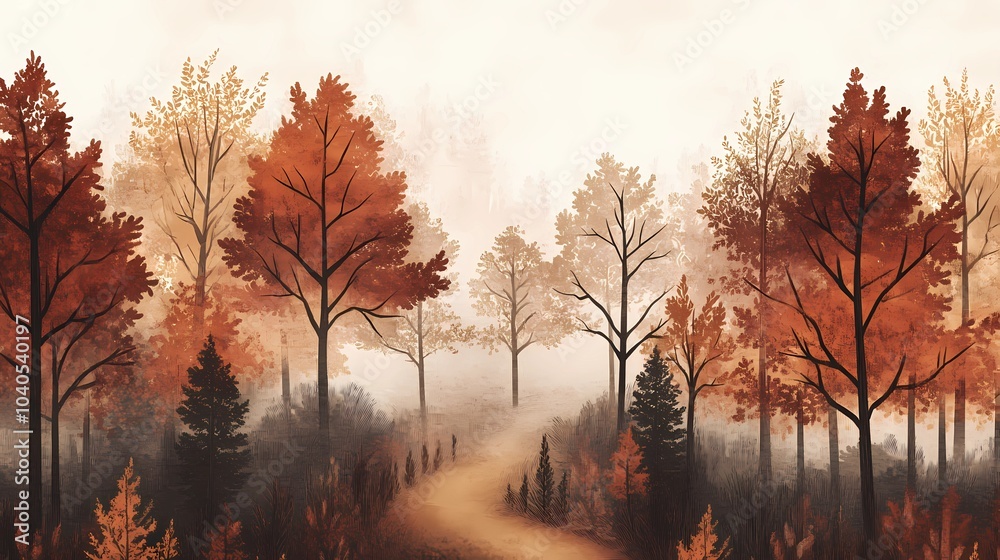 Naklejka premium a fog-covered forest, creating a peaceful and mysterious atmosphere ideal for seasonal stock imagery.