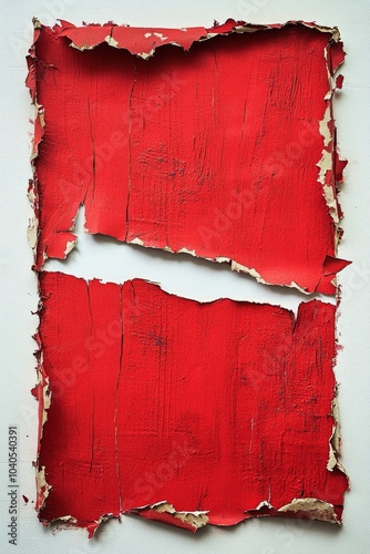 Vibrant abstract red artwork with textured edges on a plain background in a s...