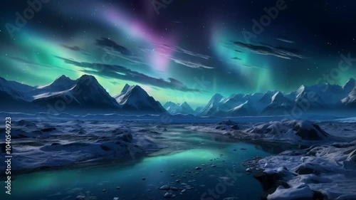 Stunning Aurora Borealis Illuminates Icy Landscape and Reflective Waters