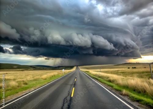 Stormy Road, Urban Street to thunderstorm Cyclone Country side Cloud Weather Adventure Outdoor Landscape Photography.