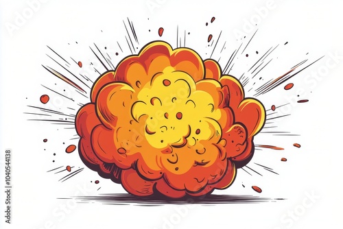 Cartoon explosion graphic in bright yellow and orange with dynamic visual eff...