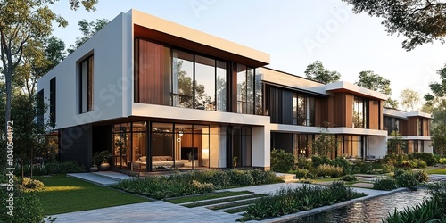 Fototapeta Naklejka Na Ścianę i Meble -  Minimalist Residence Featuring Stone Tile Cladding: An Exterior 