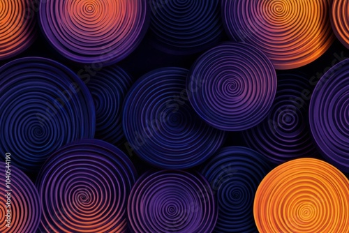 Vibrant circular patterns in shades of orange and purple on a dark background