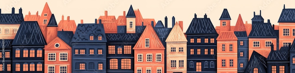 Colorful European houses in row under sunset light Colorful European houses in row under sunset light