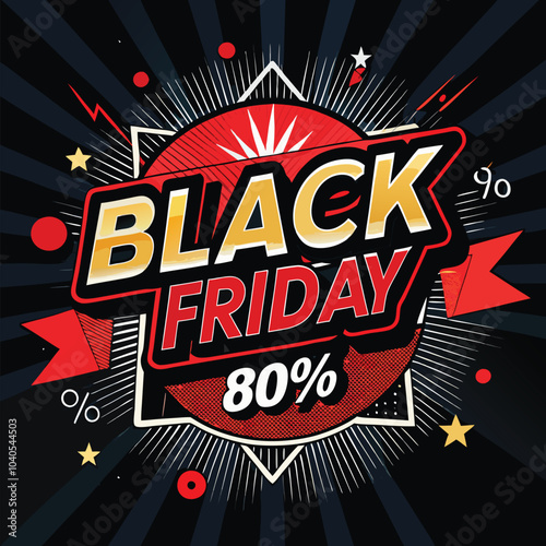 Black Friday background feature red and bold text. Generative AI.