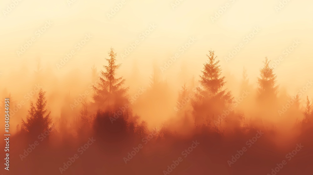 Foggy morning in an autumn forest, with orange and yellow leaves on the trees, creating a peaceful and calming seasonal landscape. Foggy morning in an autumn forest, with orange and yellow leaves on the trees, creating a peaceful and calming seasonal landscape.