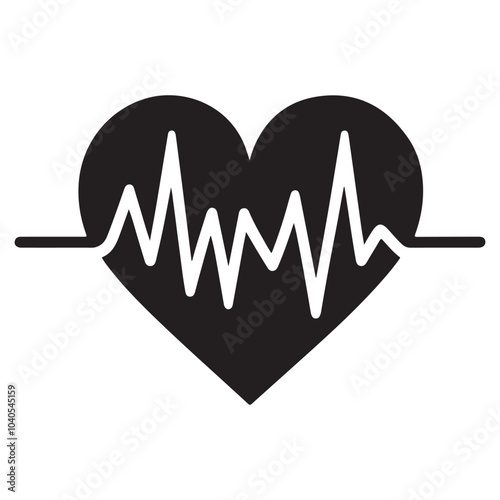 Heartbeat (EKG Line) Silhouette vector black color white background