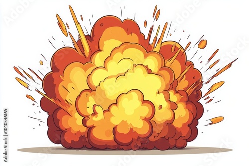 Cartoon explosion graphic in bright yellow and orange with dynamic visual eff...