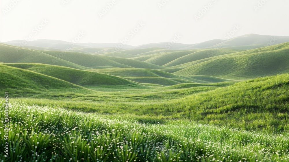 Expansive green meadow, isolated on white, with soft rolling hills. A serene and peaceful landscape Expansive green meadow, isolated on white, with soft rolling hills. A serene and peaceful landscape