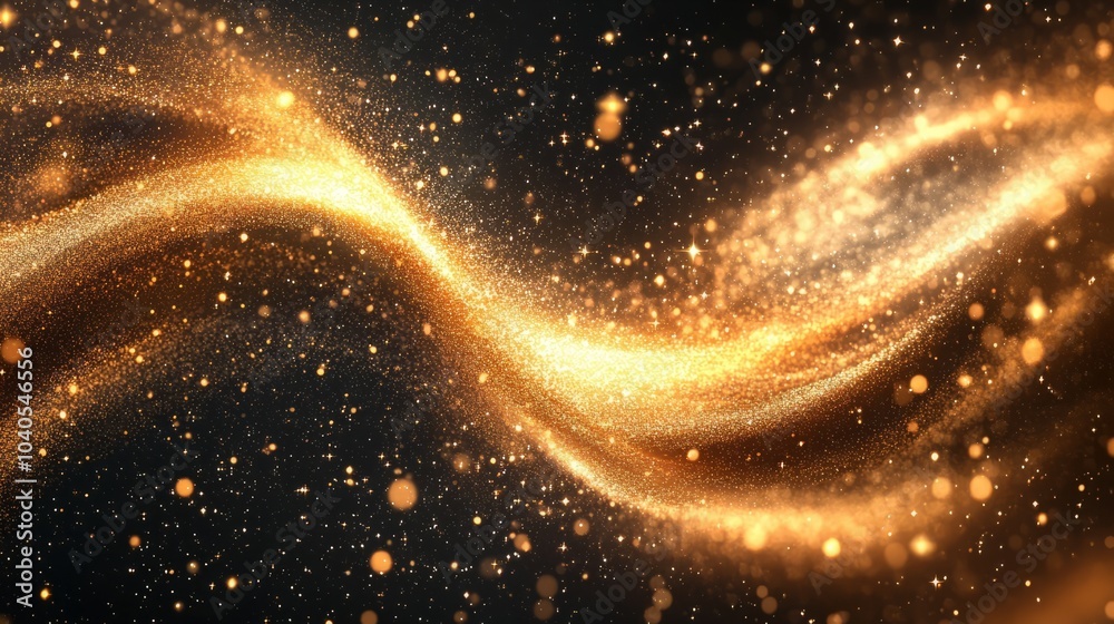 Obraz premium Twisting golden wind filled with glittering particles and glowing stars, elegantly swirling on a transparent background, no people, no text, no brand logo, no brand name, one color background