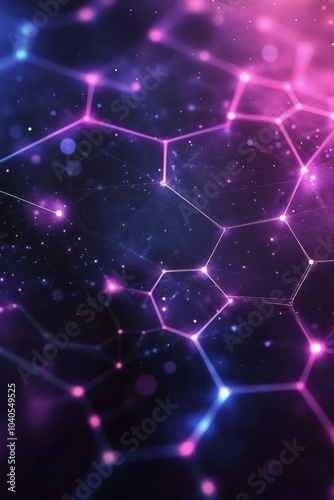 Abstract geometric background featuring hexagons with vivid colors and glowin...