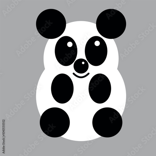 White vector illustration of a beautiful adult young panda isolated on a gray background