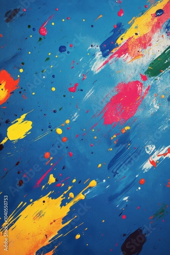 Vibrant abstract art with splashes of color on canvas created in a contempora...