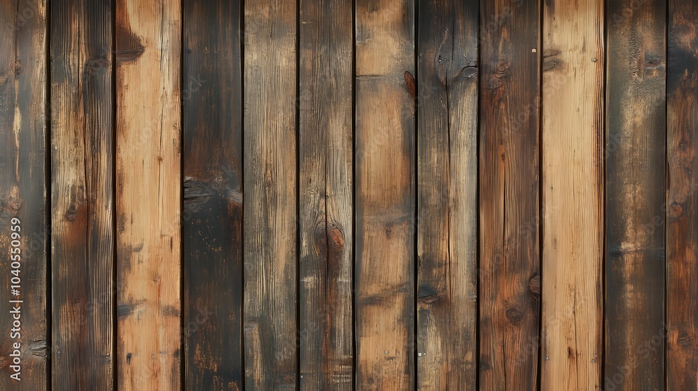 Naklejka premium Wooden wall with deep grain, knots, and weathered surface